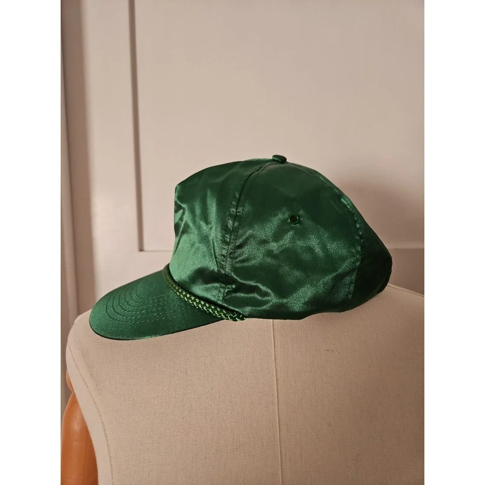KC Vintage Green Satin Baseball Hat Cap Braided Rope Snapback Adjustable Unisex